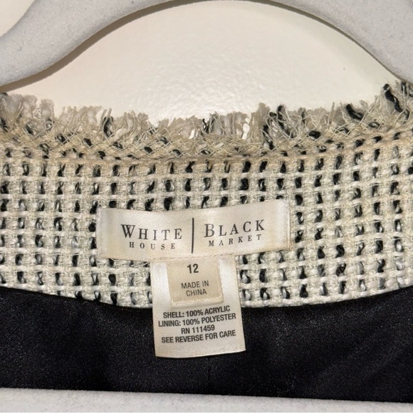 WHBM Tweed Fringe Jacket Black White 3/4 Sleeves Sz 12 - Picture 4 of 17